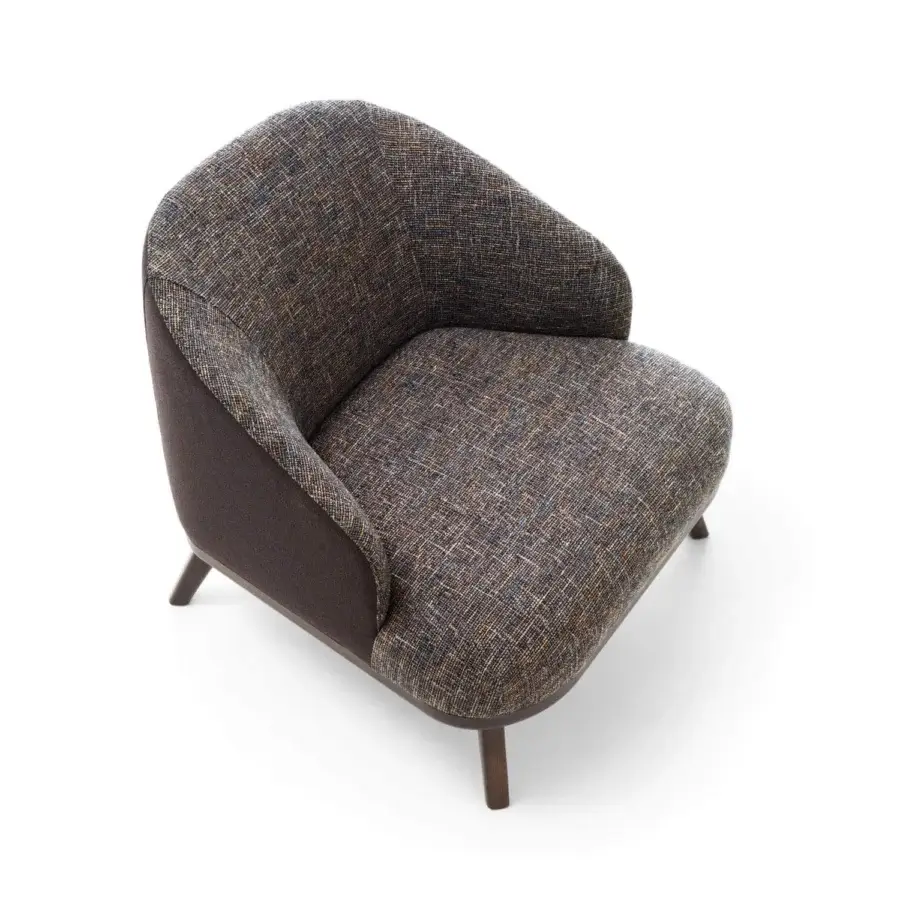 Superior Ditre Italia St Tropez lounge chair with curved backrest upholstered in woven textile with dark brown solid material base