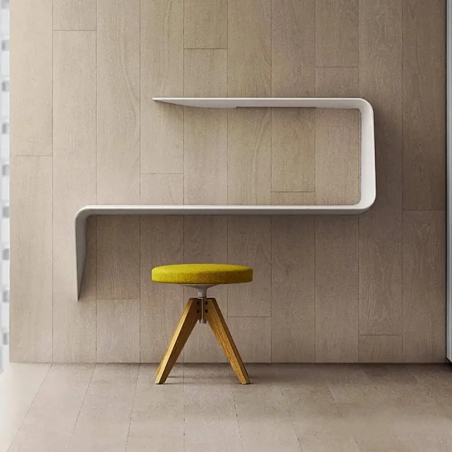 Exceptional MDF Italia Mamba desk crafted from matt white Cristalplant® with a continuous, curving surface and integrated shelf