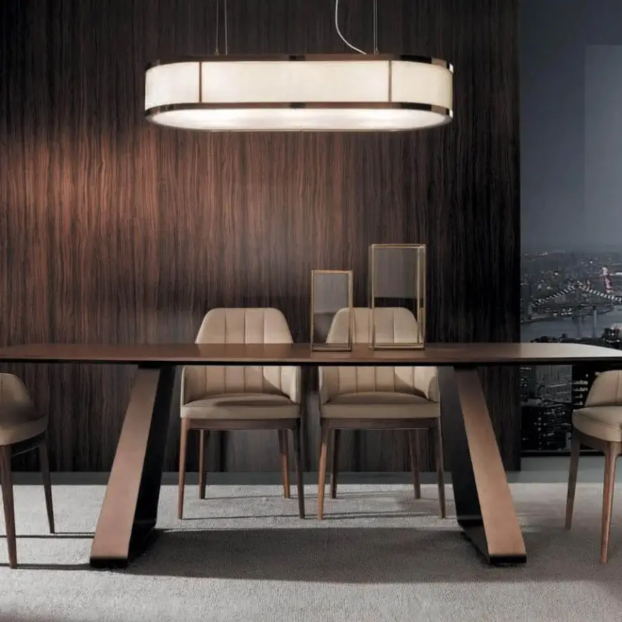 Elite DV Home Collection table with Noce Canaletto wood top and antique bronze satin steel base crafted with a dark brown matte finish