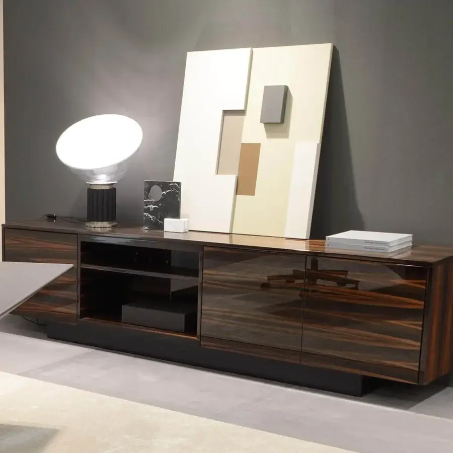 Elegant 4 Mariani City Sideboard with black walnut wood, lacquered base and sleek handless cabinet doors