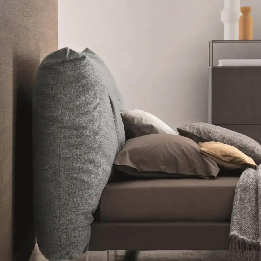 Distinguished Ditre Italia Papilo bed with textured gray cushions and smooth brown upholstery, built with clear acrylic legs