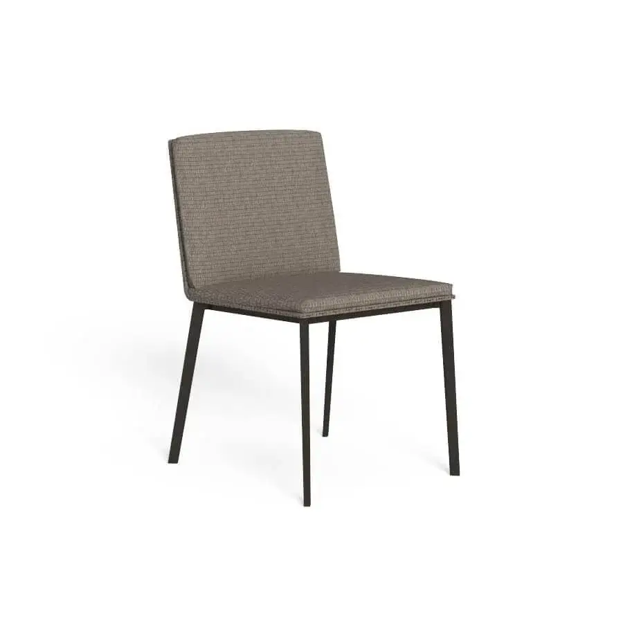 Innovative Talenti Leaf chair with light brown woven textile and matte aluminum structure crafted with weatherproof cushions