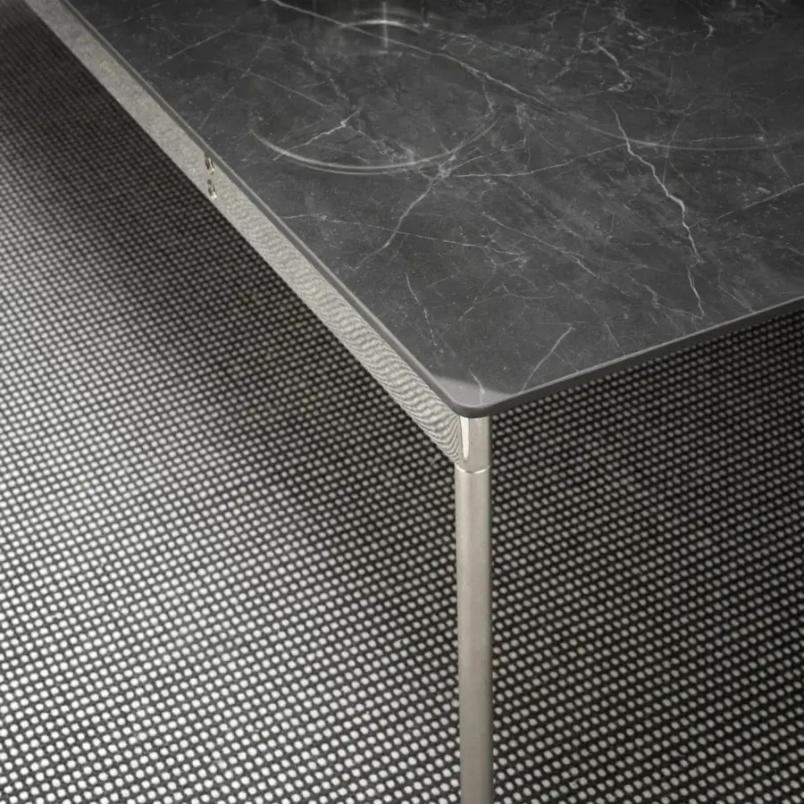 Distinguished Presotto Darwin coffee table with dark gray marble-effect ceramic top and satin metal legs
