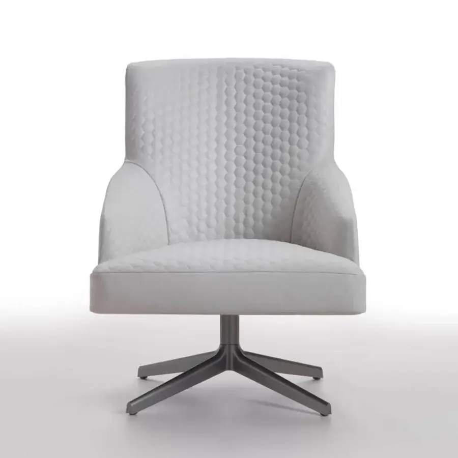 Elegant i4Mariani Moore relax lounge chair in light gray quilted textile with sleek metal swivel base