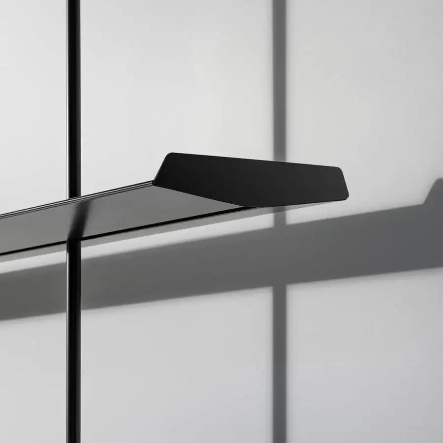 Exceptional Bonaldo Foil bookcase with painted aluminum shelves and black metal uprights in a matte finish
