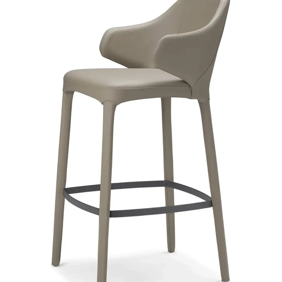 Distinguished Cattelan Italia Wanda stool in smooth taupe synthetic leather with a sleek steel structure and dark gray support ring