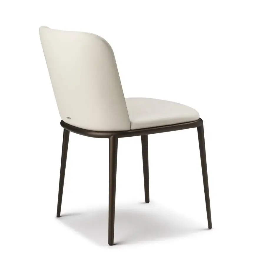 Elegant Cattelan Italia Magda ML chair with smooth light beige synthetic upholstery and dark bronze metal legs