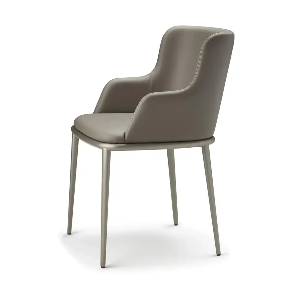 Distinguished Cattelan Italia Magda ML armchair with grayish-brown upholstery and cylindrical metal legs in a matte finish