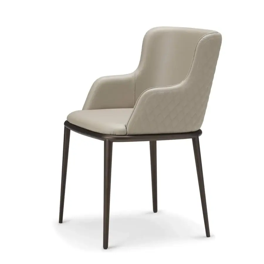 Superior Cattelan Italia Magda ML chair in light beige textile or synthetic leather with diamond-quilted backrest and dark brown wood legs