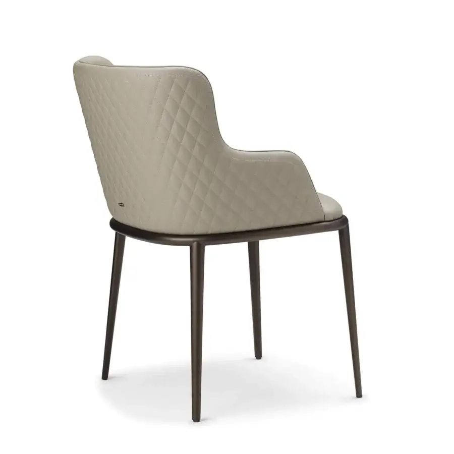 Elegant Cattelan Italia Magda ML armchair with light beige quilted textile and matte finished cylindrical legs