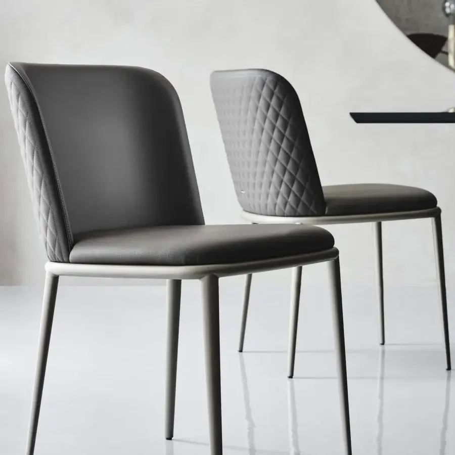 Distinguished Cattelan Italia Magda ML Couture chair with dark gray quilted upholstery and matte metal frame legs
