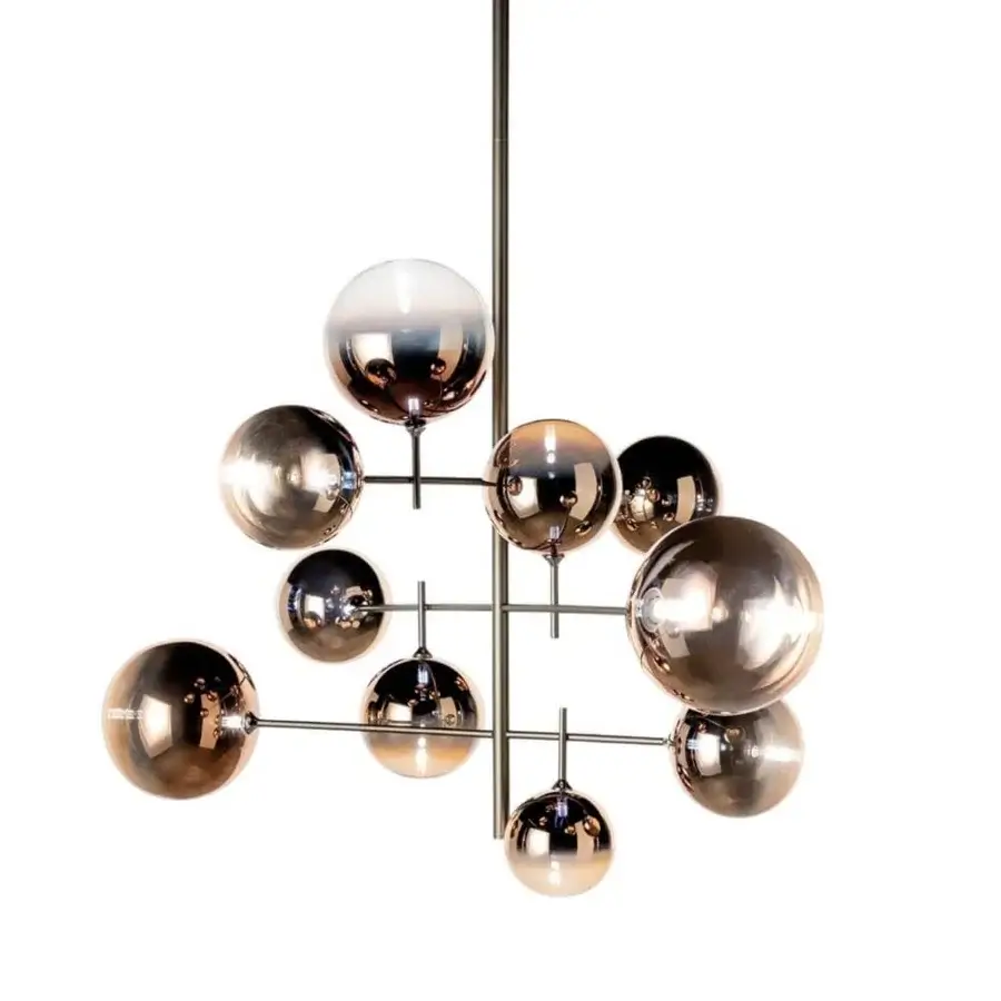 Exclusive Reflex Bulles XL suspension lamp with bronze metal structure and borosilicate glass spheres in shaded sputtering finish