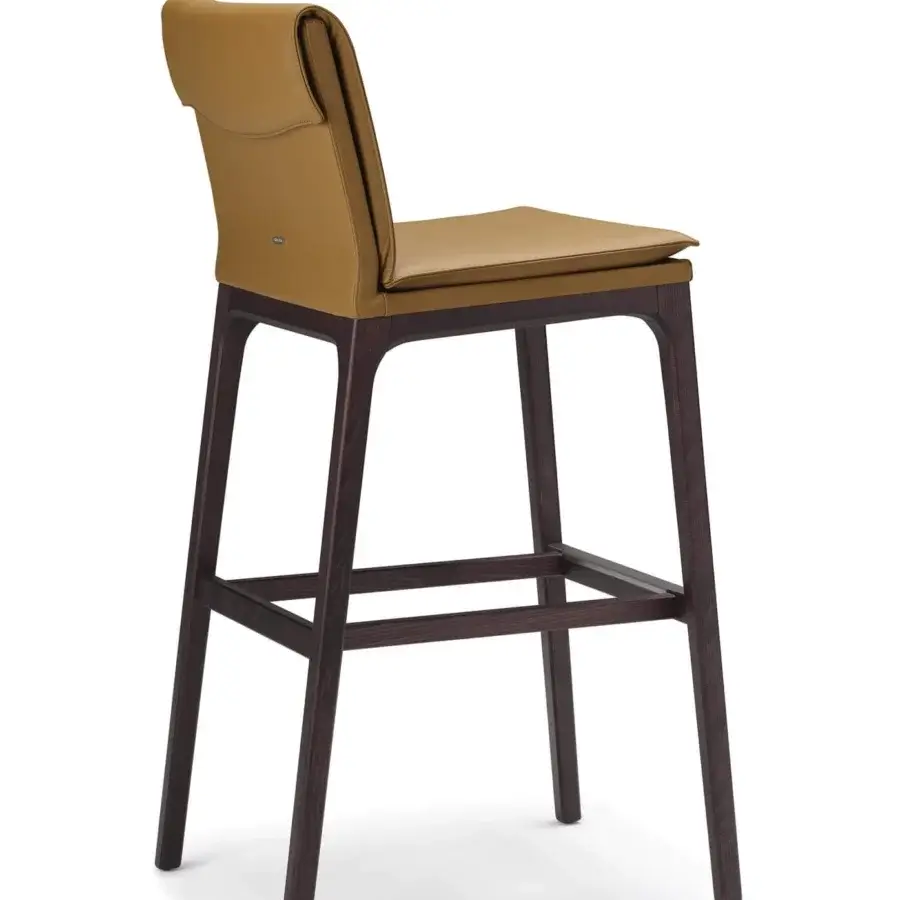 Exceptional Cattelan Italia Sofia stool in light brown leather with wenghè stained beech wood structure