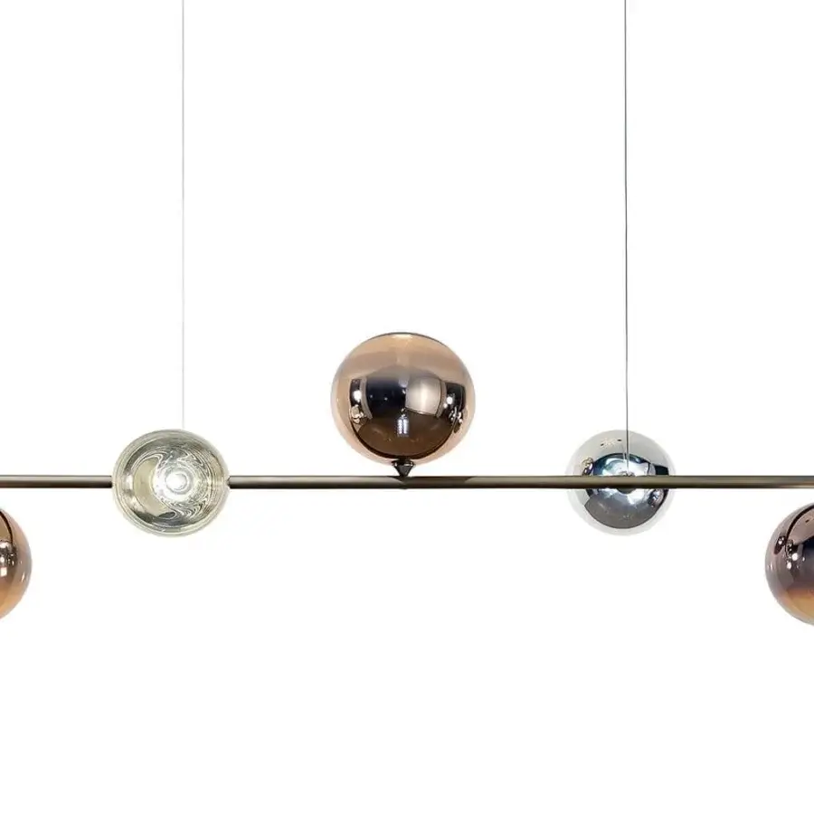 Exclusive Reflex Bulles XL suspension lamp with a bronze metal structure and borosilicate glass spheres in transparent, sputtering, and Pùlega finishes