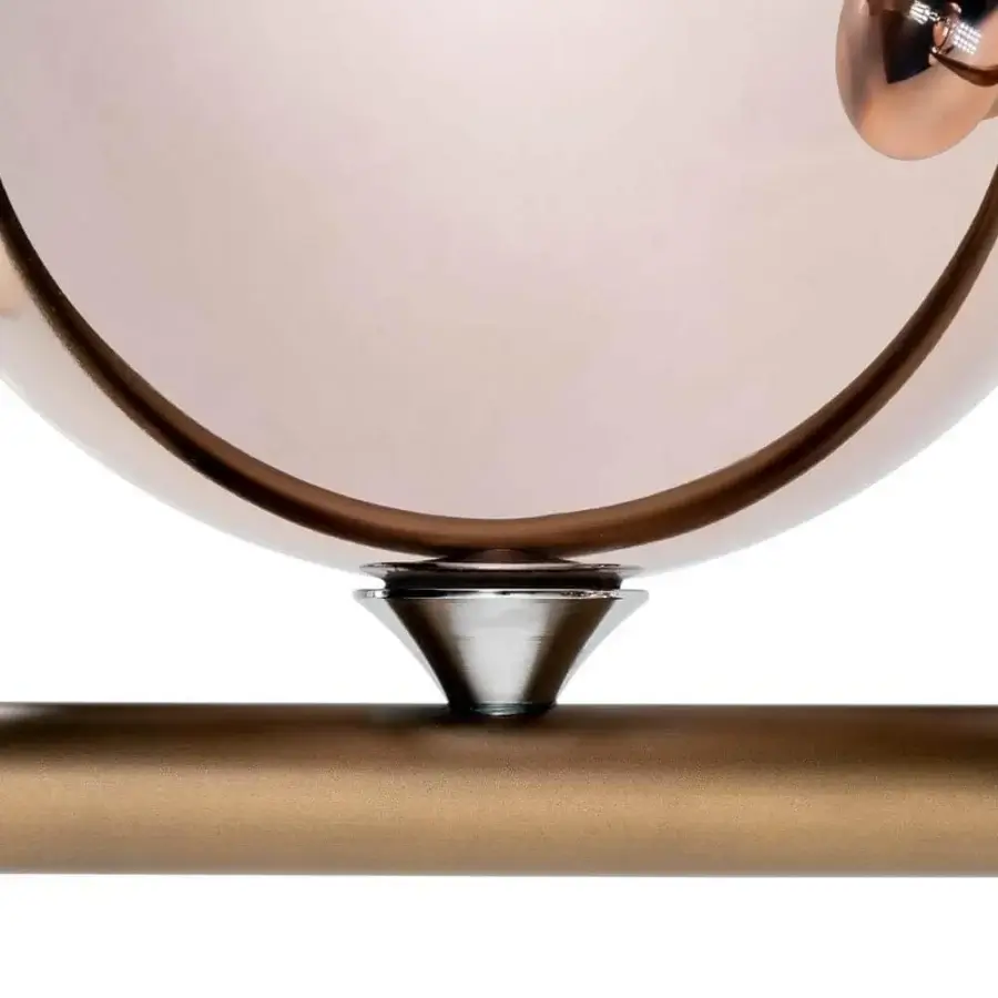 Distinguished Reflex Bulles XL suspension lamp with a transparent glass sphere and bronze metal structure, showcasing sputtering and gold-toned finishes
