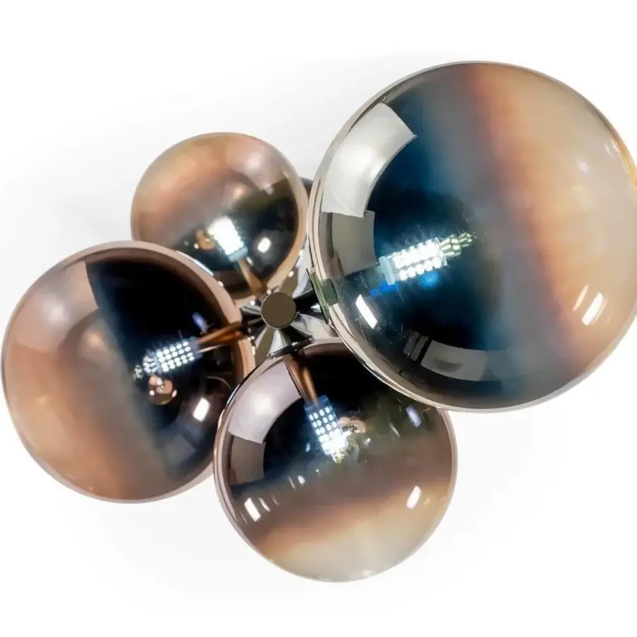 Superior Reflex Bulles XL floor lamp with glossy borosilicate glass spheres in a shaded sputtering finish and bronze metal structure