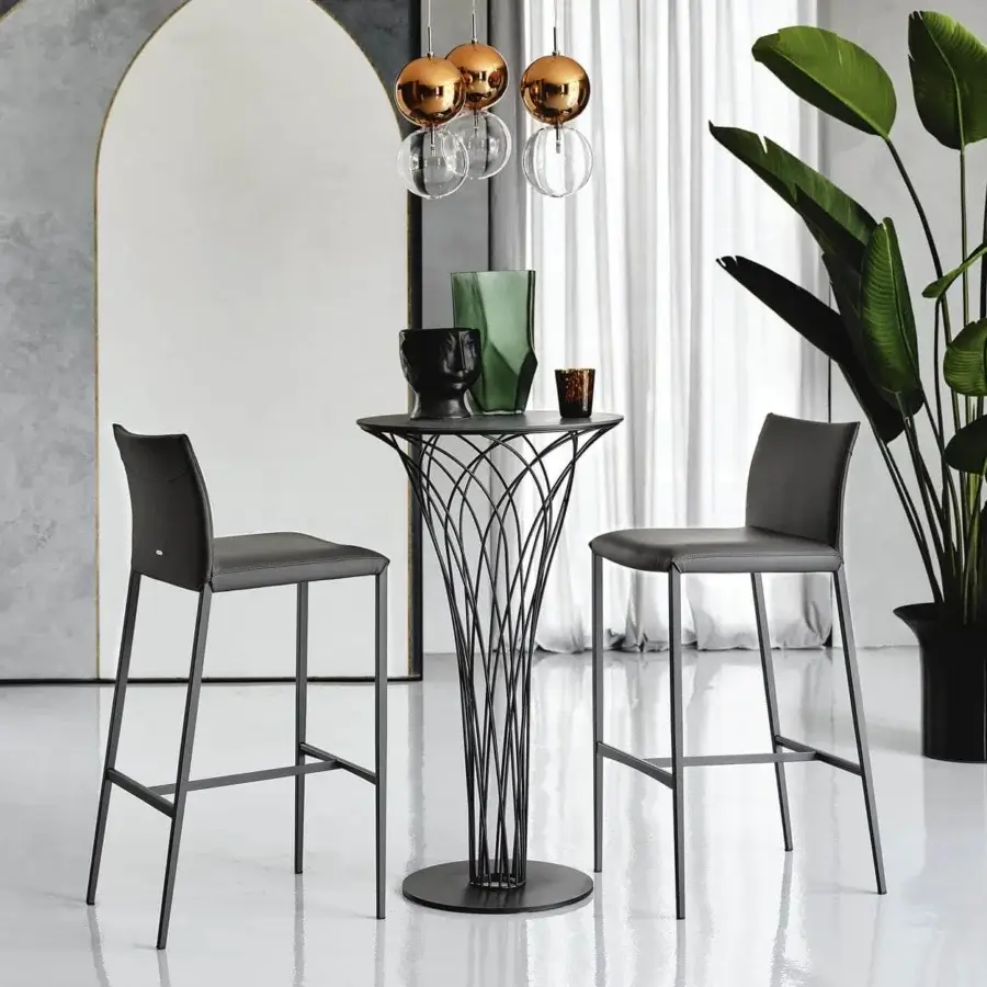 Distinguished Cattelan Italia Norma stool with dark gray leather-like upholstery and graphite embossed lacquered steel frame