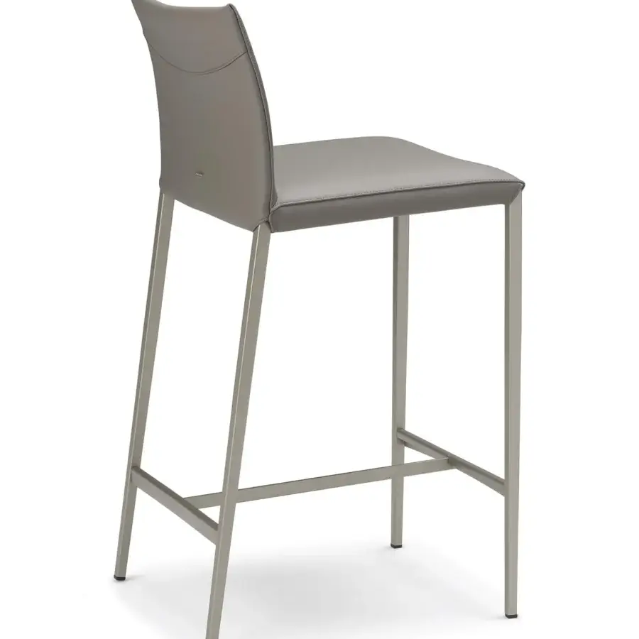 Superior Cattelan Italia Norma stool crafted with graphite embossed lacquered steel and matte medium gray synthetic leather upholstery