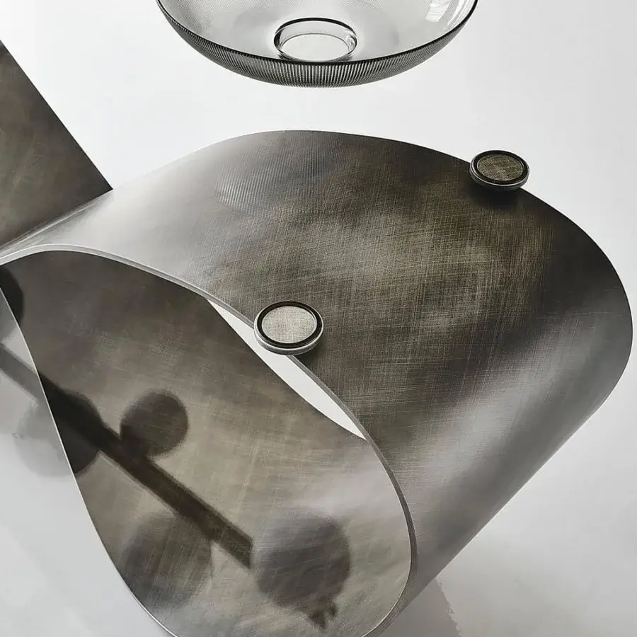 Distinguished Cattelan Italia Butterfly table with brushed grey lacquered steel base and extra clear glass top