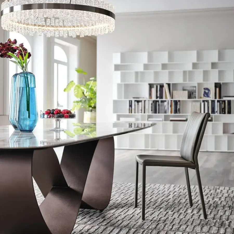 Sophisticated Cattelan Italia Butterfly table with marmi ceramic top and titanium embossed lacquered steel base in dark bronze finish