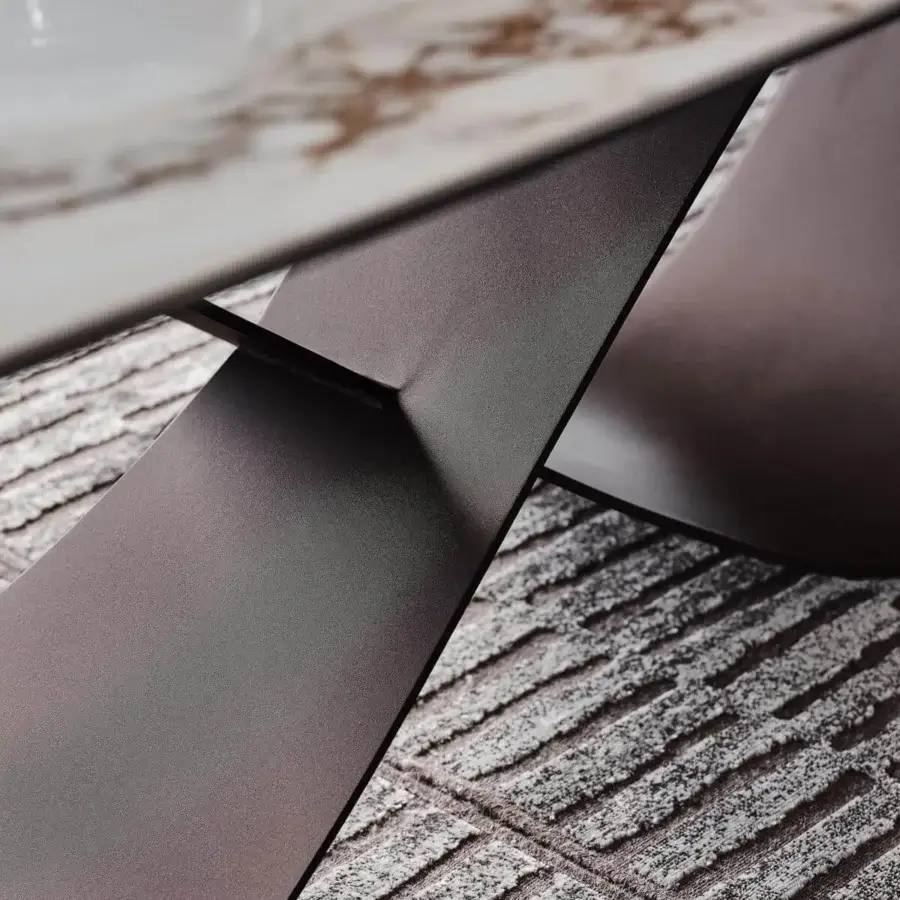 Remarkable Cattelan Italia Butterfly table with alabastro marmi ceramic top and matte dark gray embossed lacquered steel base