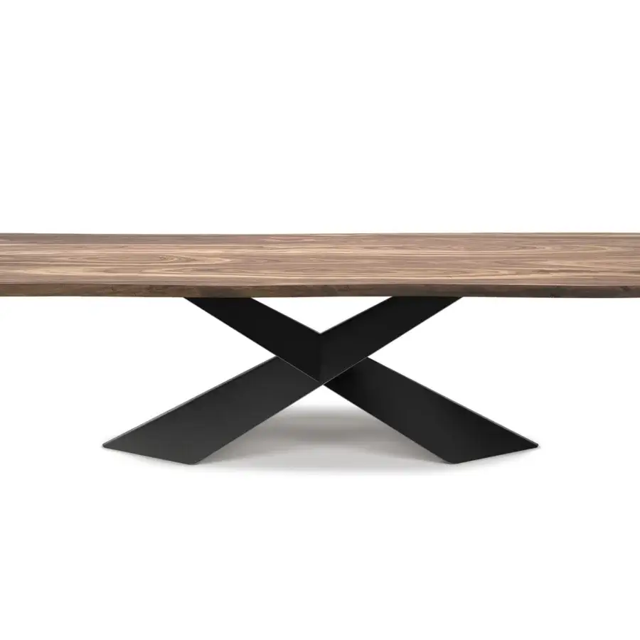 Exceptional Cattelan Italia Tyron table crafted with Canaletto walnut and dark embossed lacquered steel with a smooth finish