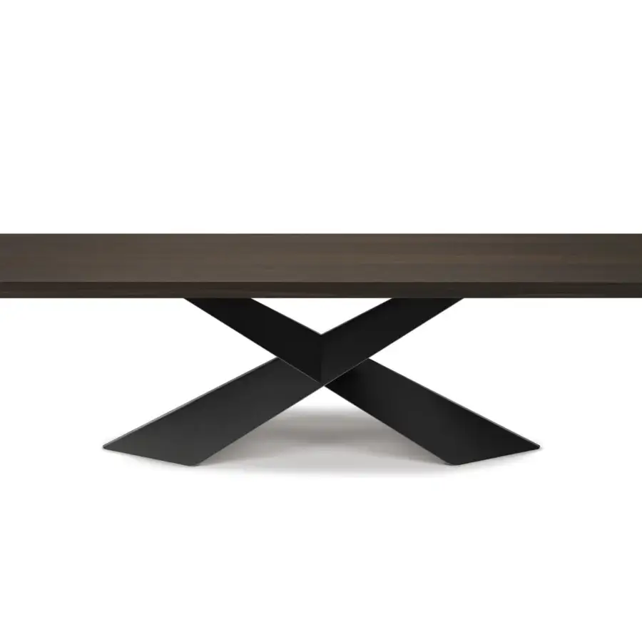 Distinguished Cattelan Italia Tyron table built with Canaletto walnut and a black embossed lacquered steel ‘X’ base