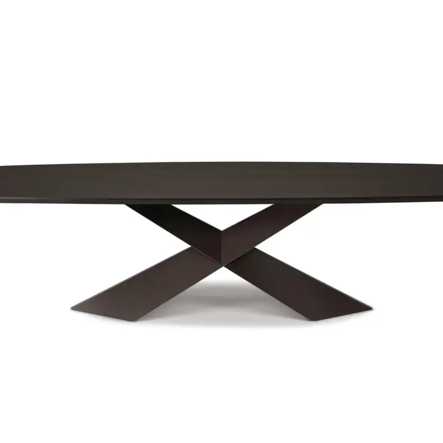 Sophisticated Cattelan Italia Tyron table with Canaletto walnut and graphite embossed lacquered steel base