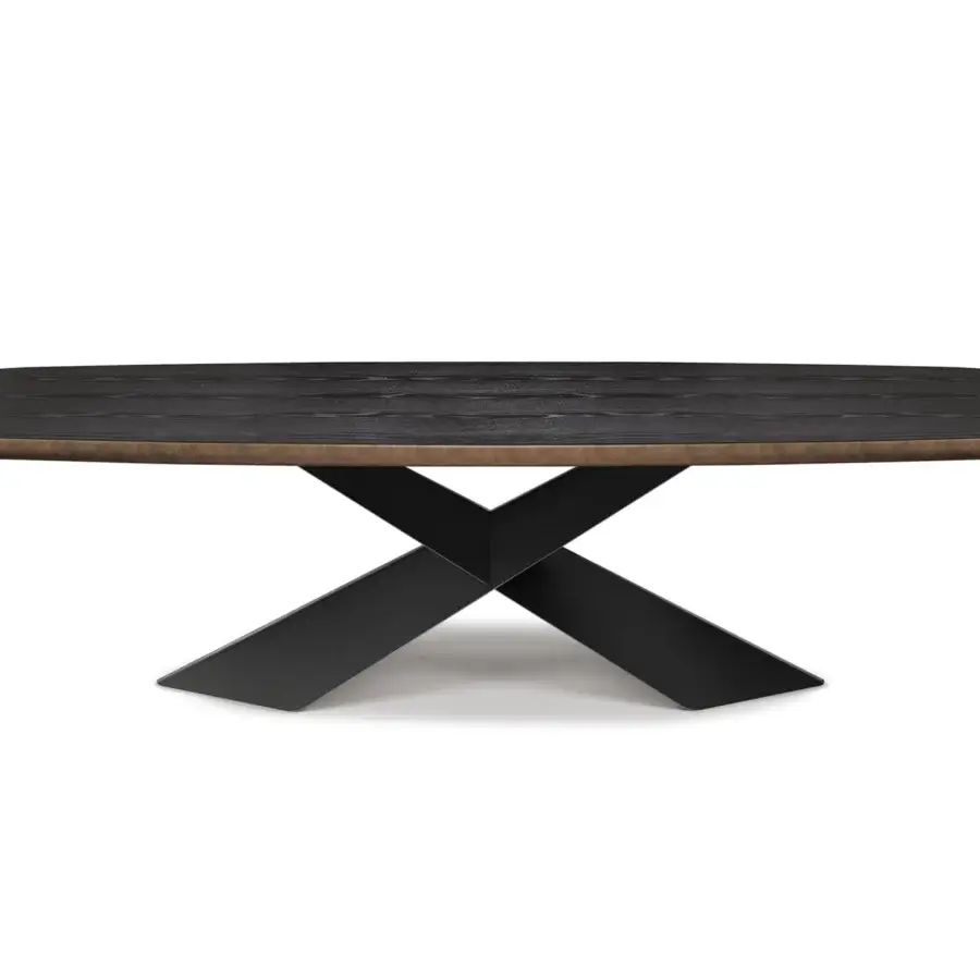 Elegant Cattelan Italia Tyron table with Canaletto walnut and black embossed lacquered steel sculptural base