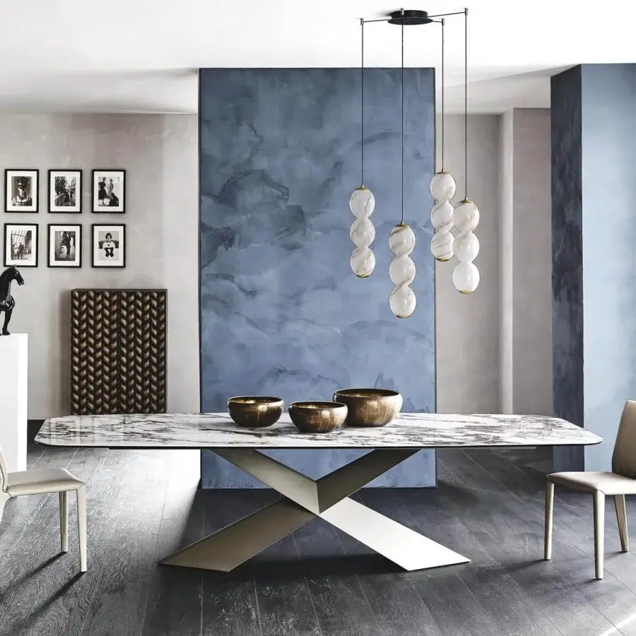 Superior Cattelan Italia Tyron table with marmi ceramic alabastro and graphite embossed lacquered steel base