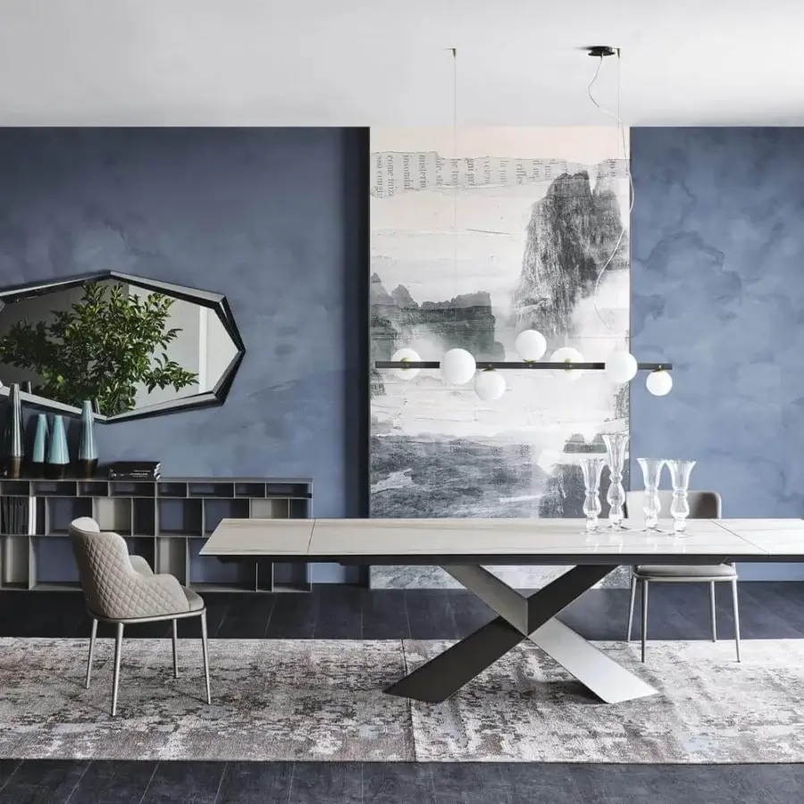Superior Cattelan Italia Tyron table with Golden Calacatta marmi ceramic top and graphite embossed lacquered steel base