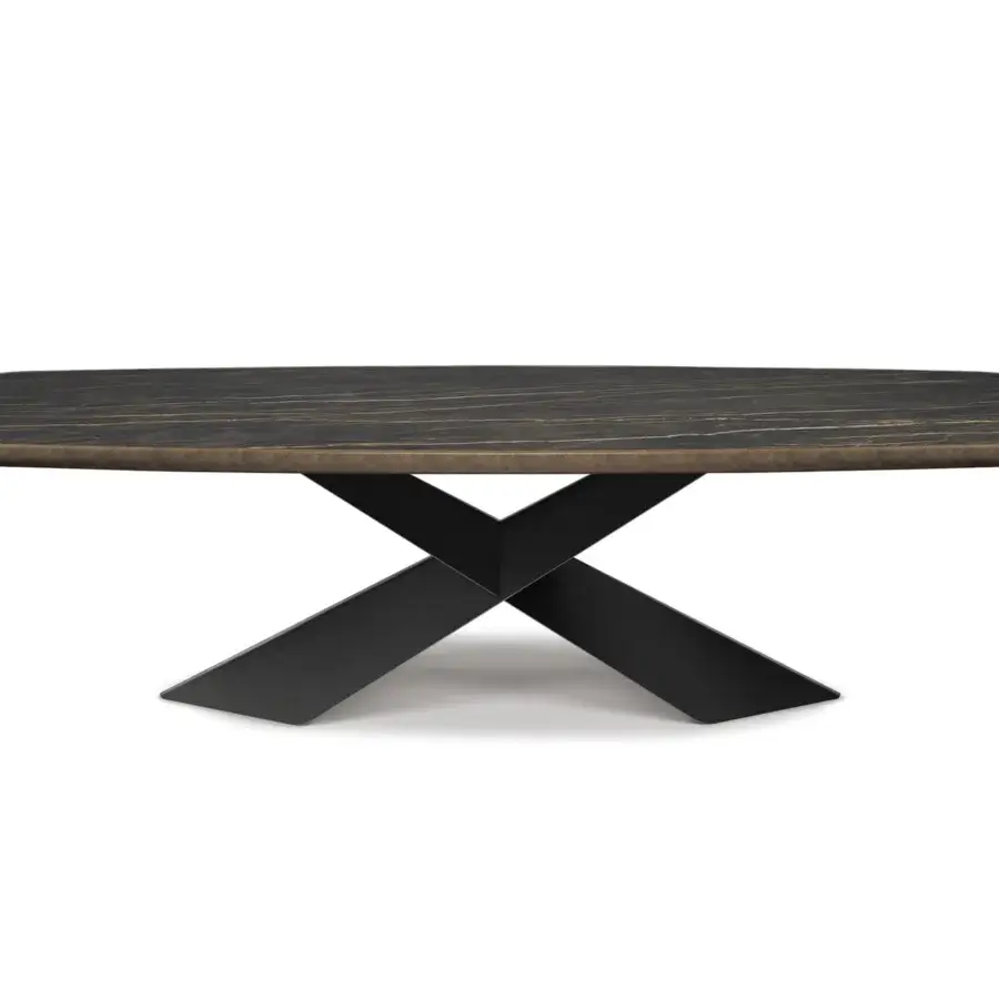 Superior Cattelan Italia Tyron table with Ardesia marmi ceramic top and black embossed lacquered steel base