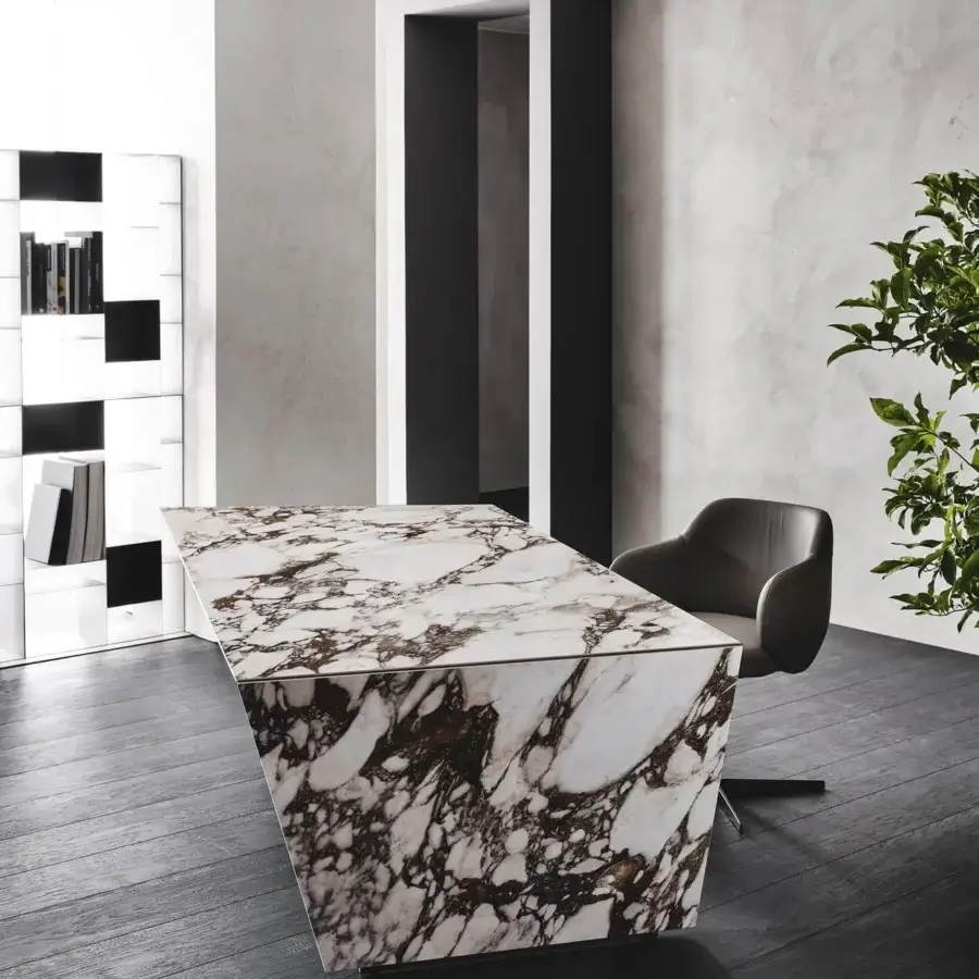 Elegant Cattelan Italia Nasdaq Keramik desk with refined marmi ceramic top and embossed lacquered wood structure