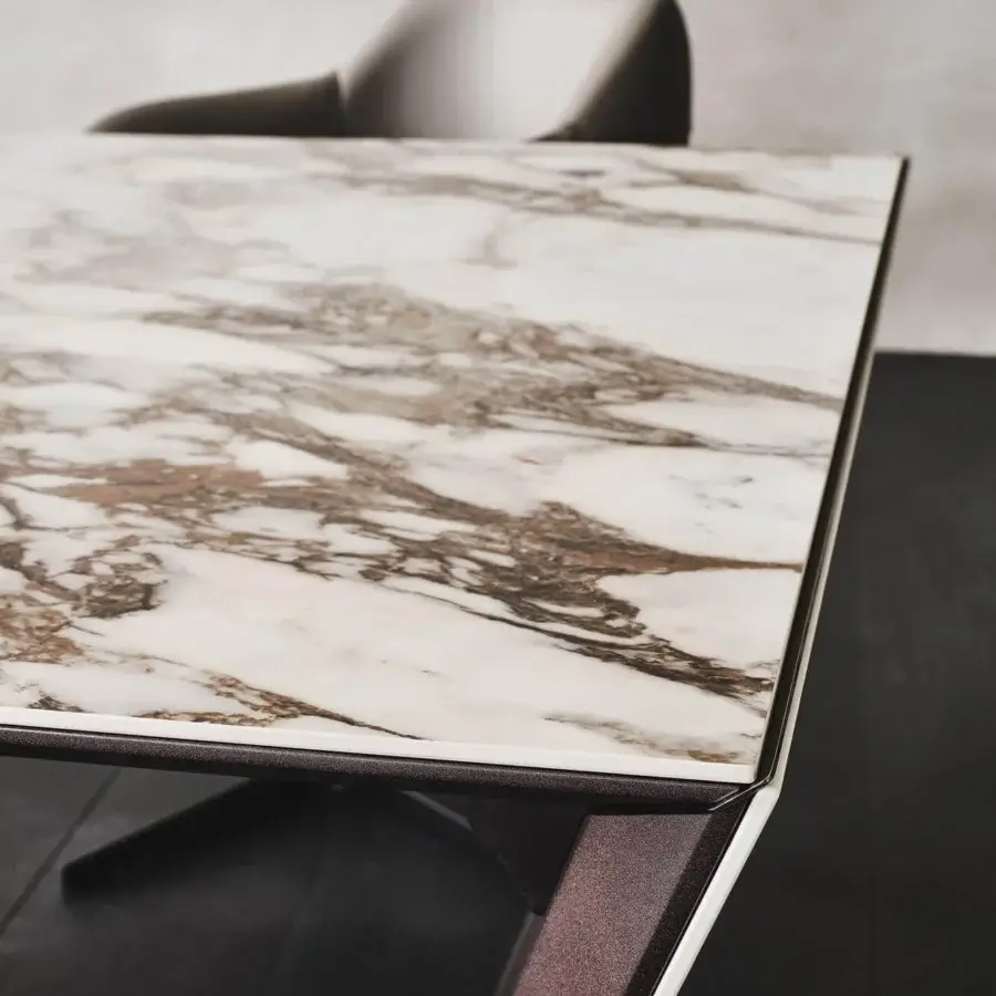 Lavish Cattelan Italia Nasdaq Keramik desk with marmi ceramic top and embossed lacquered steel leg in brown tones
