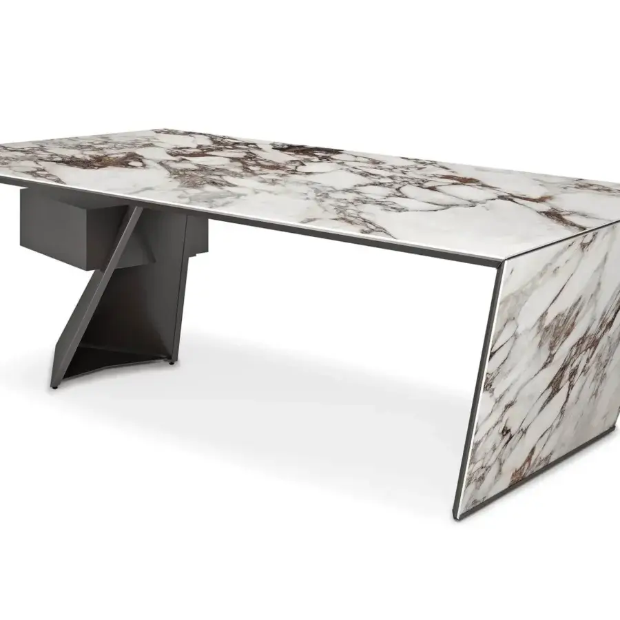 Exclusive Cattelan Italia Nasdaq Keramik desk with marmi ceramic top and embossed lacquered steel leg
