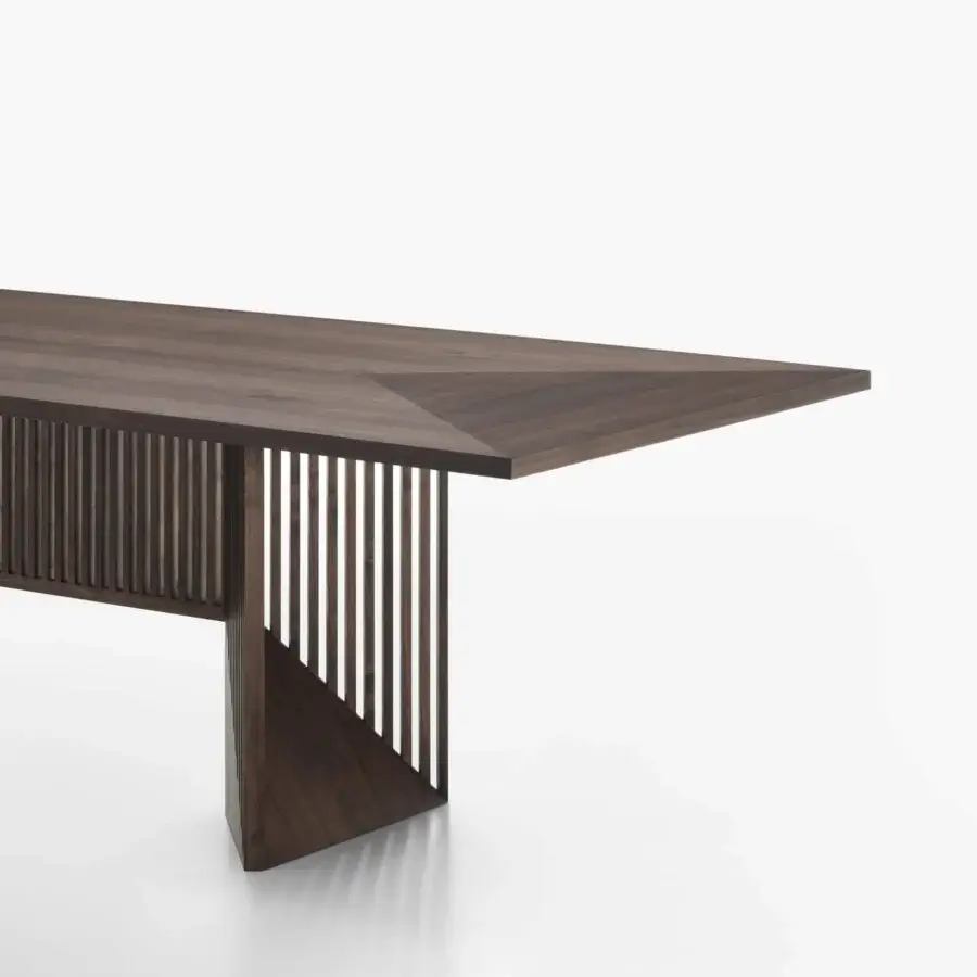Superior Acerbis Maestro table with a slatted dark stained walnut support and brushed open grain walnut top with a soft matte finish