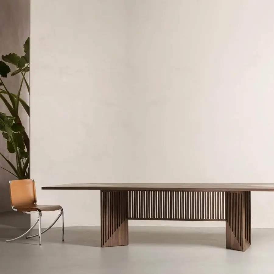 Exceptional Acerbis Maestro table with a black ash wood fibre top and slatted black ash base crafted with a brushed finish