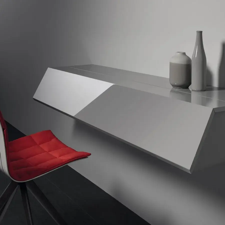 Sophisticated Acerbis Ghostwriter desk in glossy lacquered wood with a sleek gray finish and Dual-Flap system