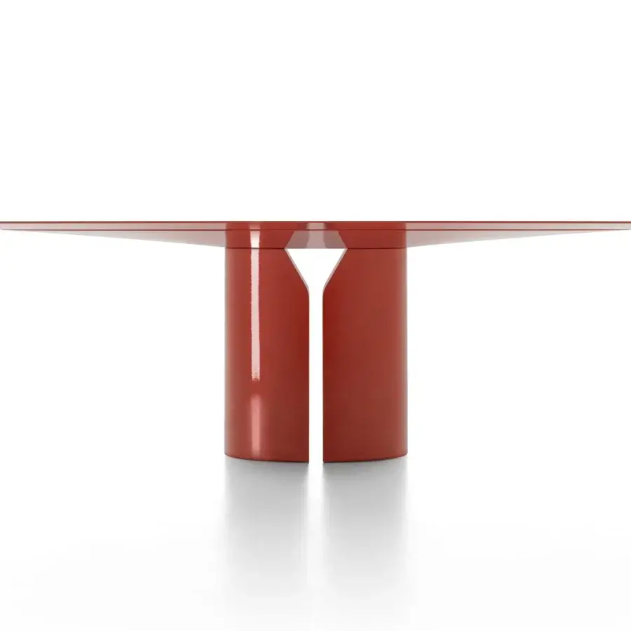 Harmonious MDF Italia NVL table crafted with glossy red lacquered finish and tapered cylindrical supports
