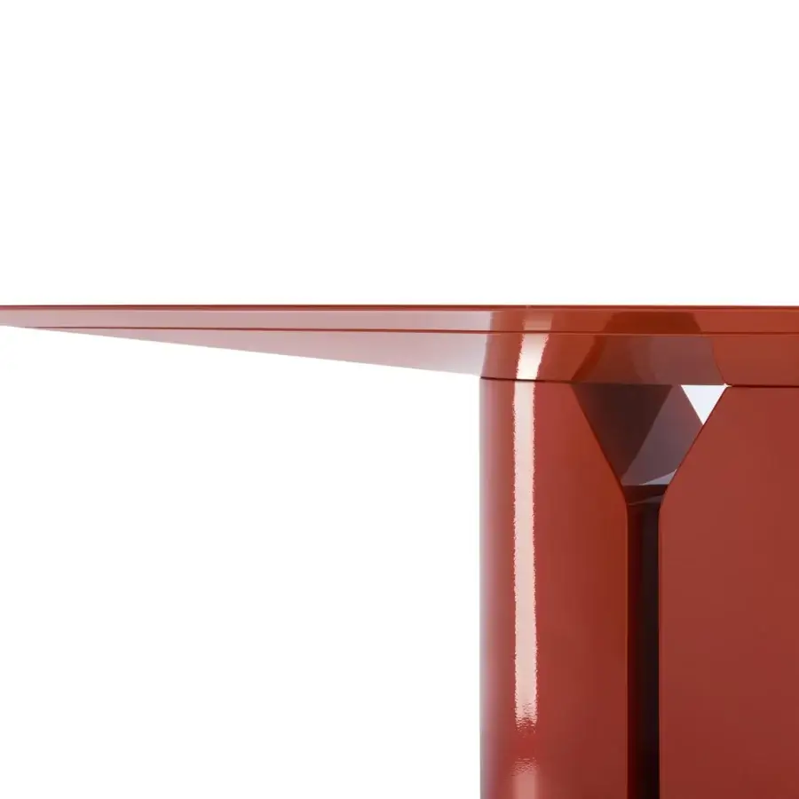 Distinguished MDF Italia NVL table with cylindrical pedestal built in high-density rigid polyurethane and glossy red lacquered finish