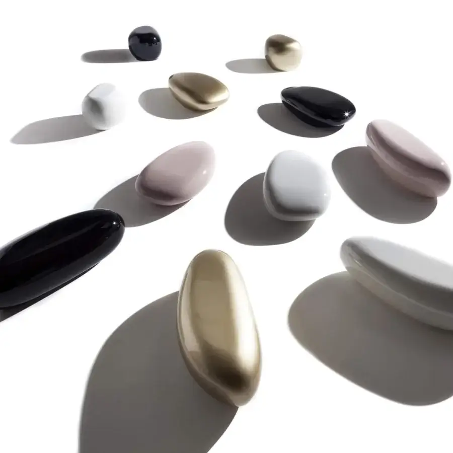 Innovative Erba Invece ottoman with rounded shape crafted in pale pink polymeric material and glossy finish