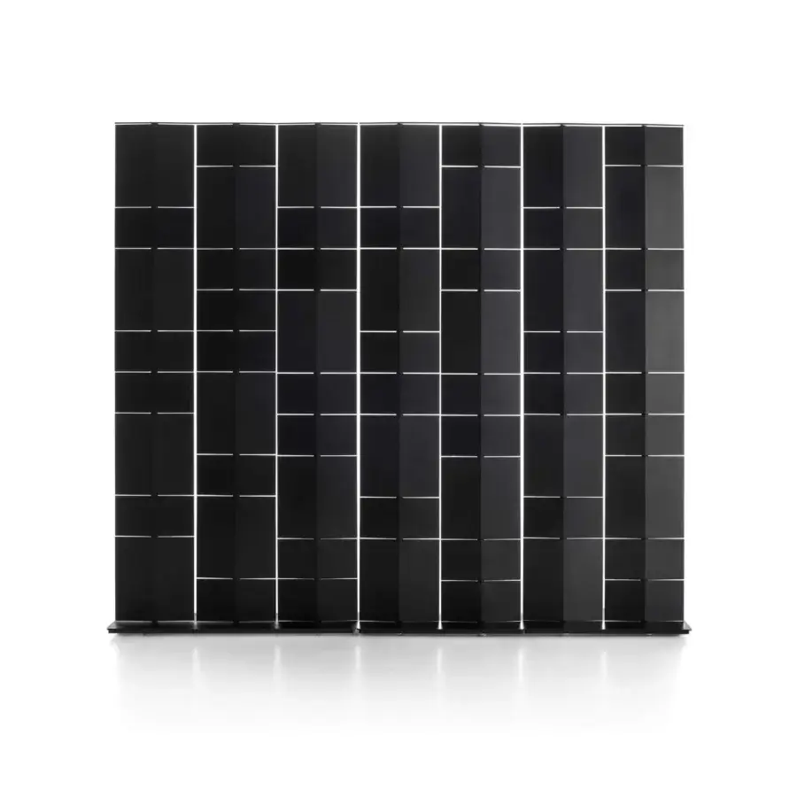 Superior MDF Italia Divide It room divider with a sleek rectangular grid in matte black integral polyurethane and epoxy powder-coated aluminum