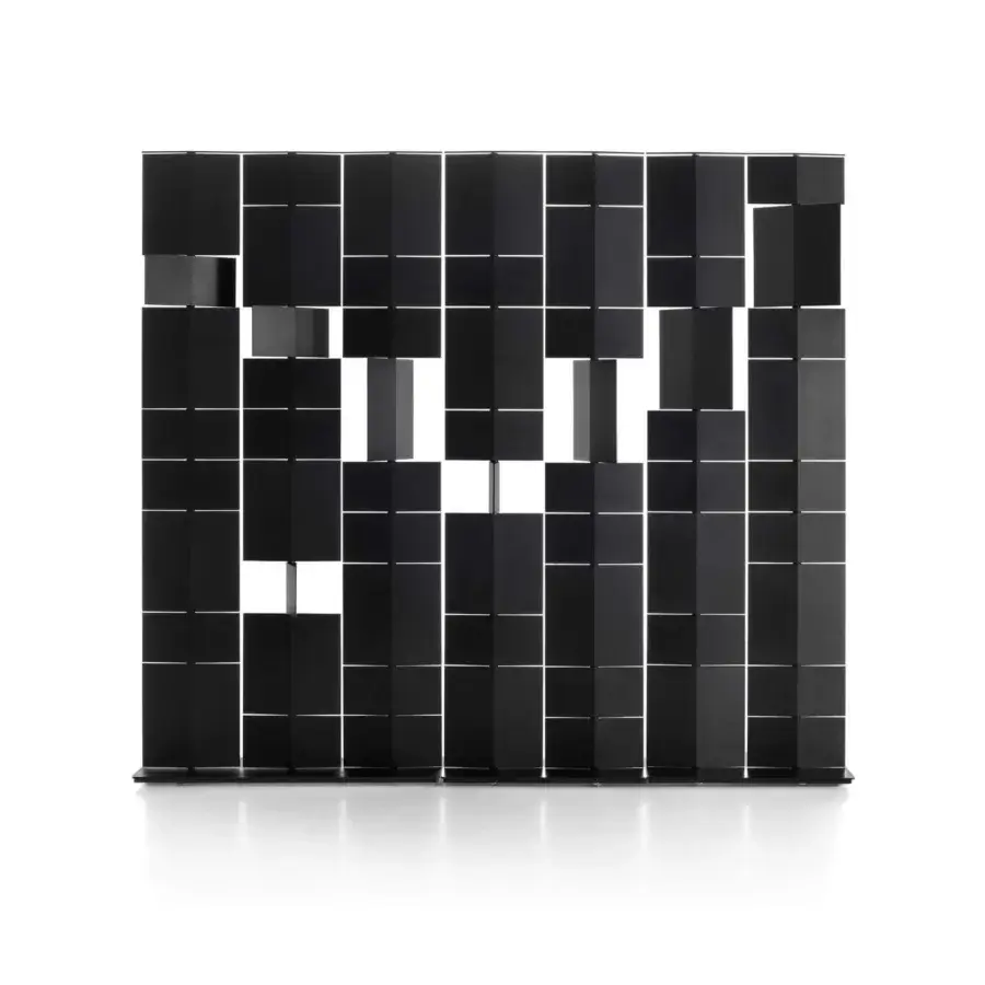 Elegant MDF Italia Divide It room divider with geometric matte black polyurethane panels and black epoxy powder coated aluminum