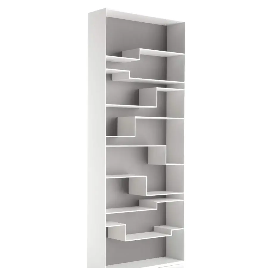 Exceptional MDF Italia Melody bookcase in white matt lacquered MD wood fiberboards with a contrasting medium gray back panel