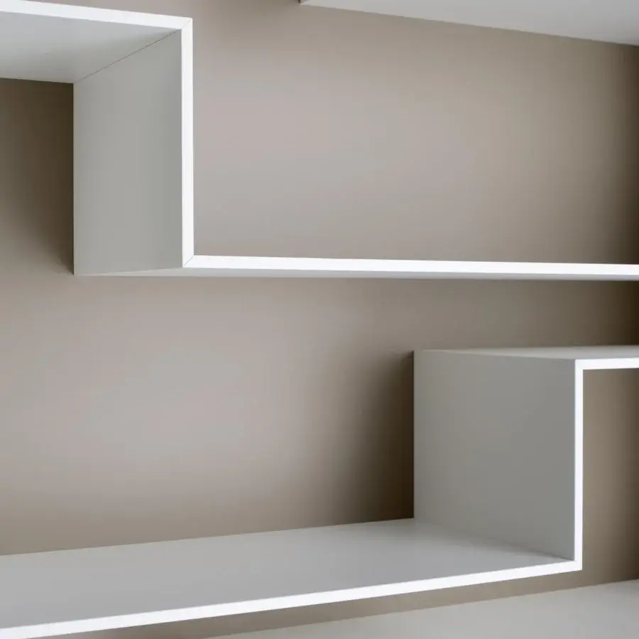 Elegant MDF Italia Melody bookcase with geometric shelving crafted in white matt lacquered MD wood fiberboards