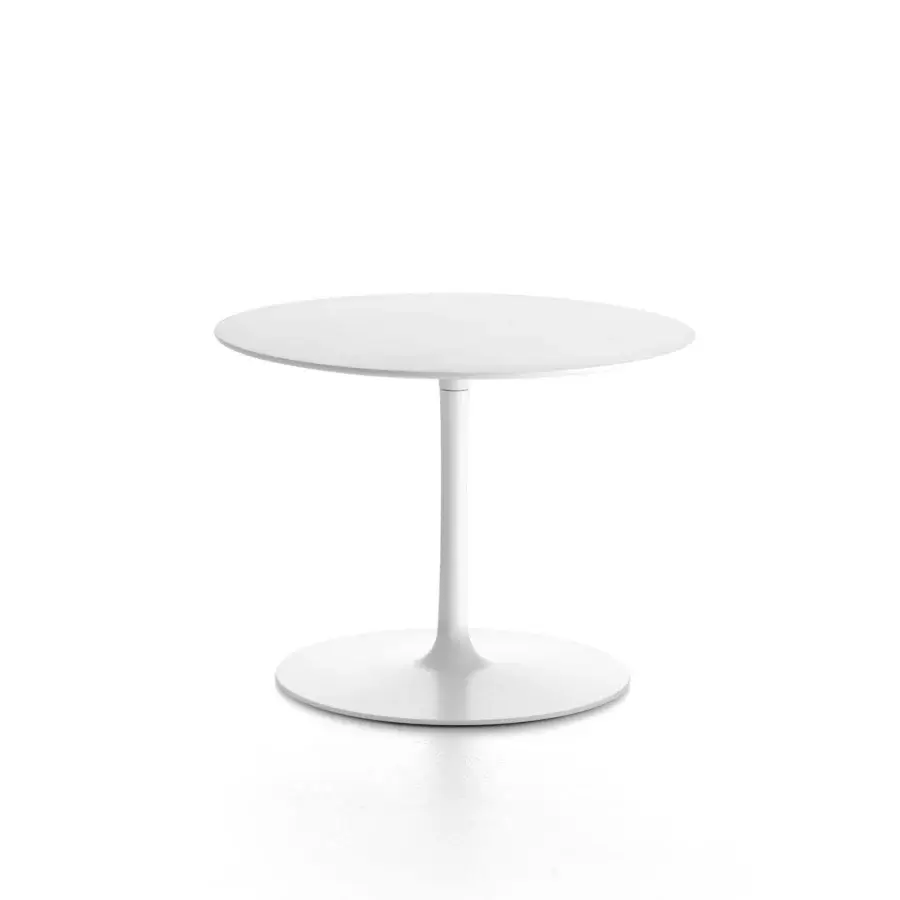 Superior MDF Italia Flow nightstand with circular matt white Cristalplant® top and slender stem base