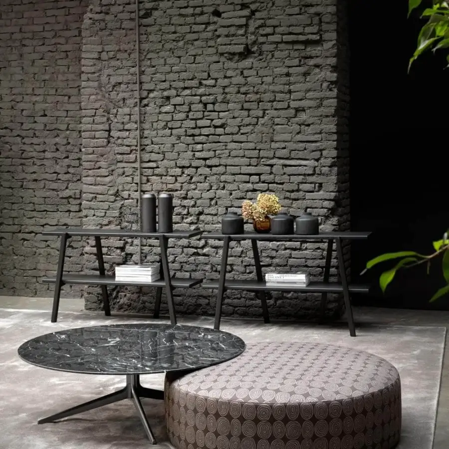 Exceptional Verzelloni Planet ottoman cloaked in textured fabric with a concentric circle pattern for modern living spaces