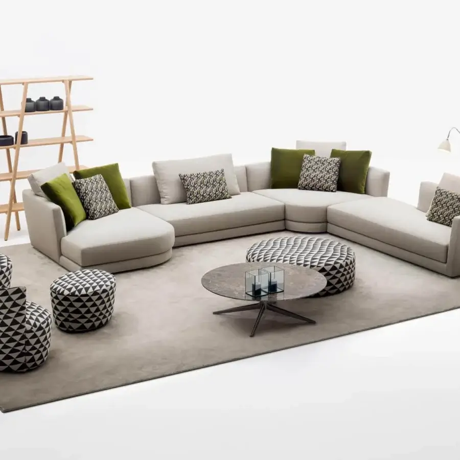 Stylish Verzelloni Planet ottoman upholstered in high-contrast geometric textile with a matte finish