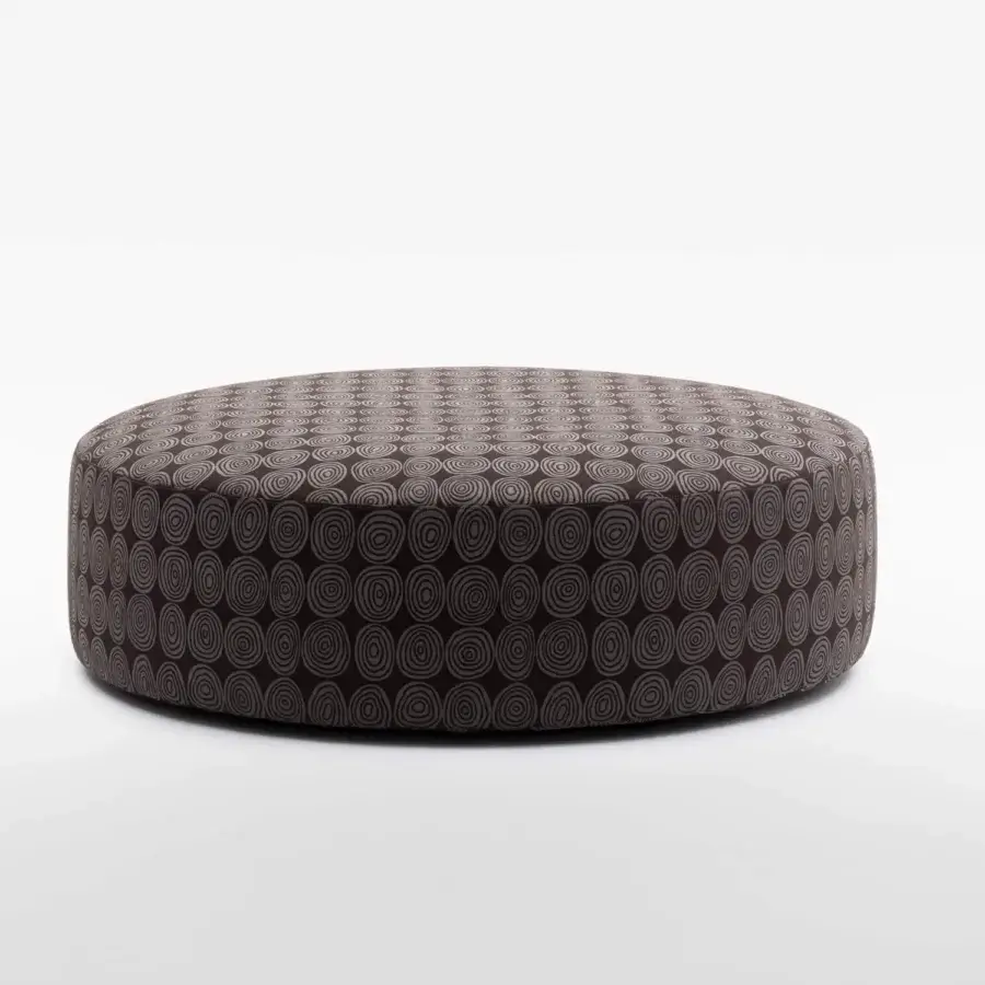 Superior Verzelloni Planet ottoman crafted in dark brown fabric with a lighter tan concentric circle pattern
