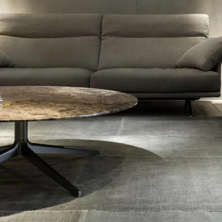 Distinguished Verzelloni Antero coffee table with refined round Emperador marble top and bronze lacquered aluminum base
